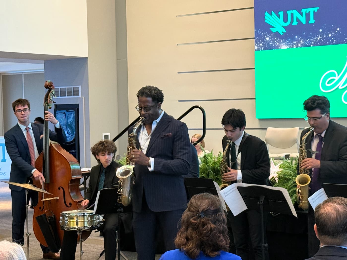 Brad Leali performs with his students at UNT event