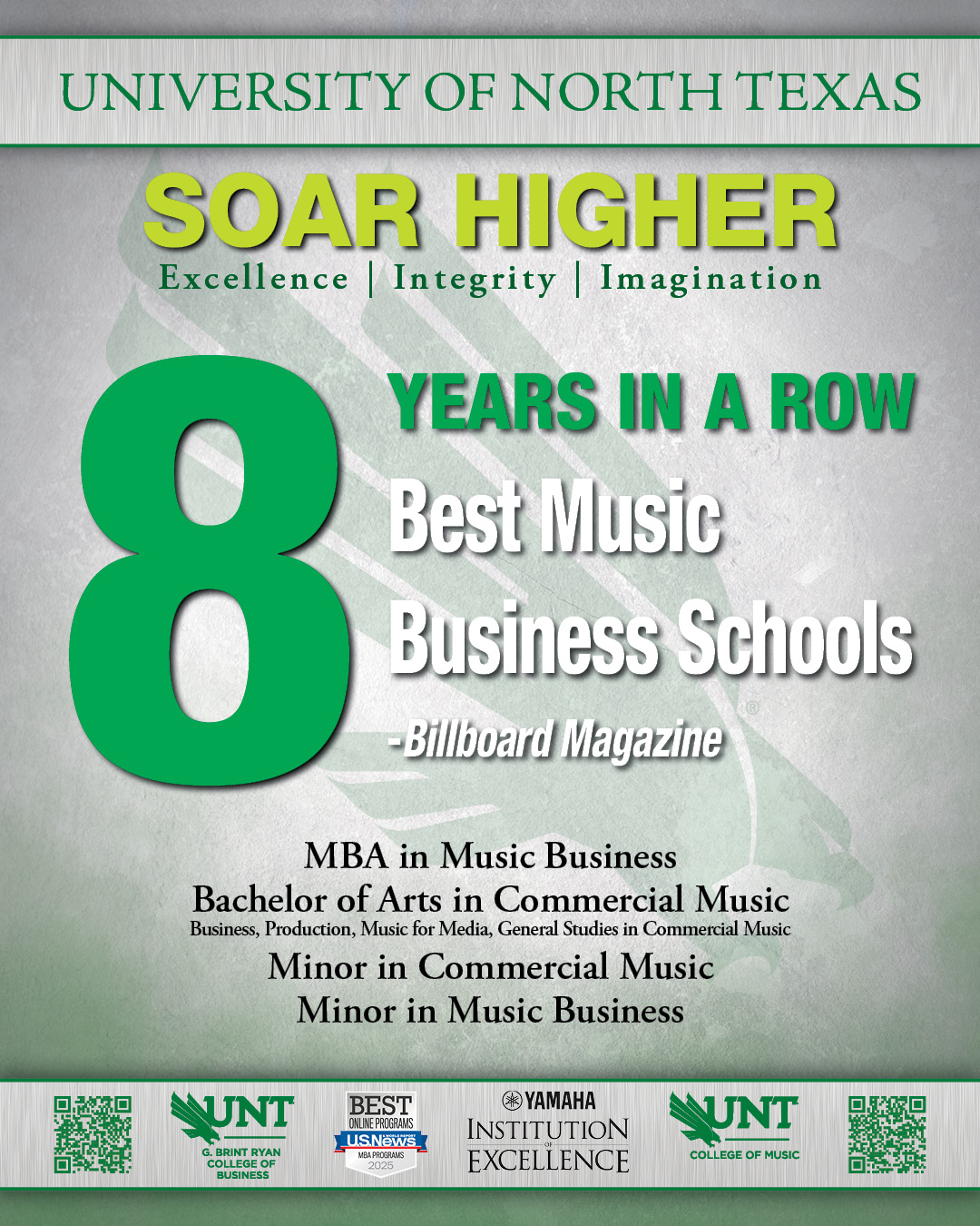 Graphic announcing Billboard has named UNT&nbsp;to its 2025 Top Music Business Schools