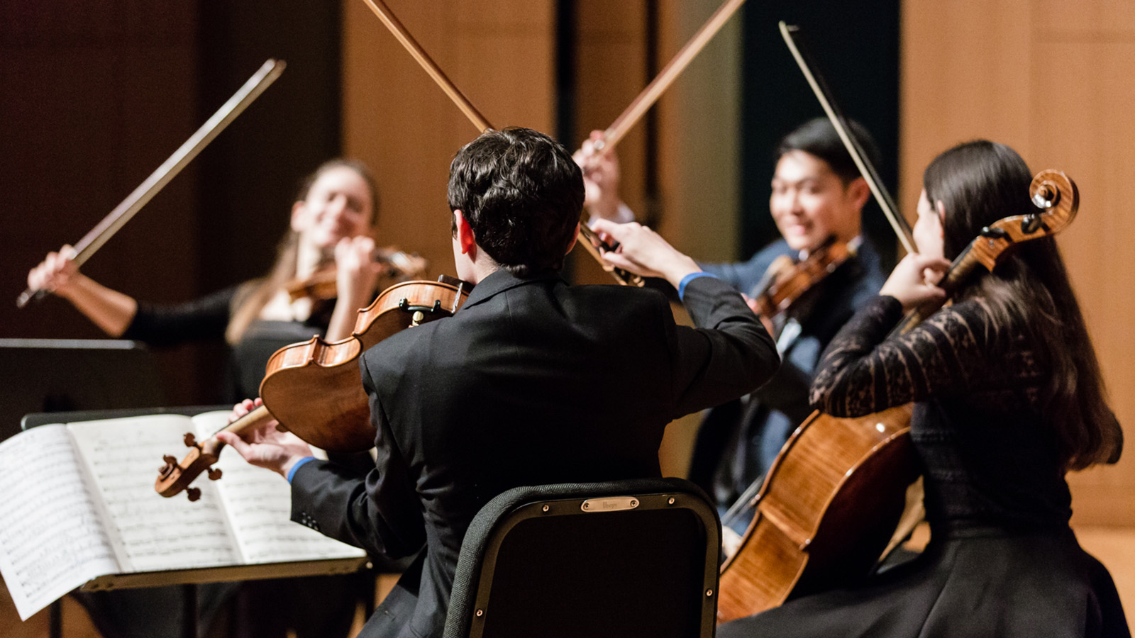 String Quartet playing pizzacato notes. Photo by Elle Logan